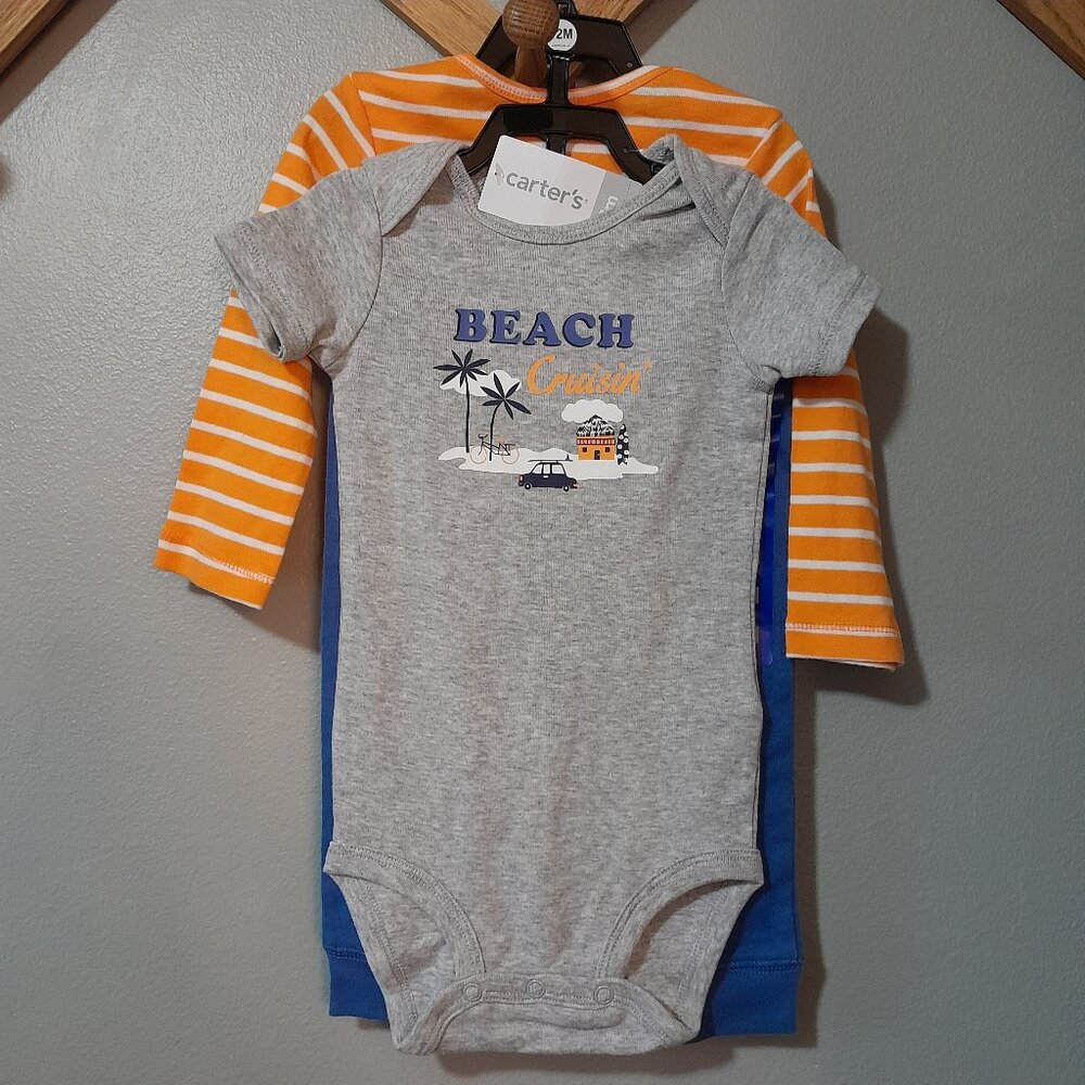 Carters 12m 3 Piece Set Boys Local Cutie Beach Cruzin Onesies and Lounge Pants